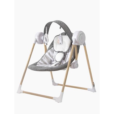 Электронные качели детские AMAROBABY WOODEN SWING, серый