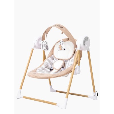 Электронные качели детские AMAROBABY WOODEN SWING, бежевый