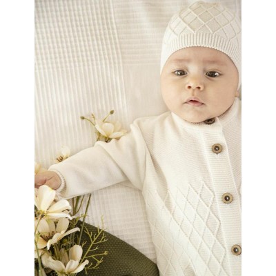 Комбинезон детский вязаный c шапочкой Amarobaby Pure Love Elegant, молочный