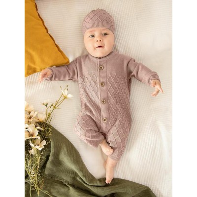 Комбинезон детский вязаный c шапочкой Amarobaby Pure Love Elegant, бежевый