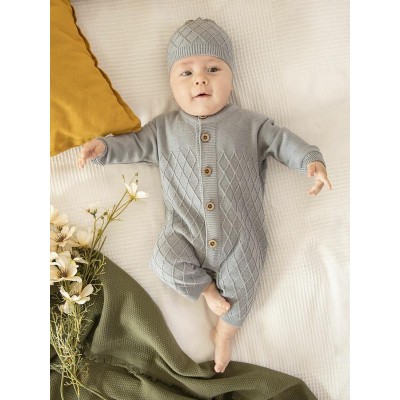 Комбинезон детский вязаный c шапочкой Amarobaby Pure Love Elegant, серый