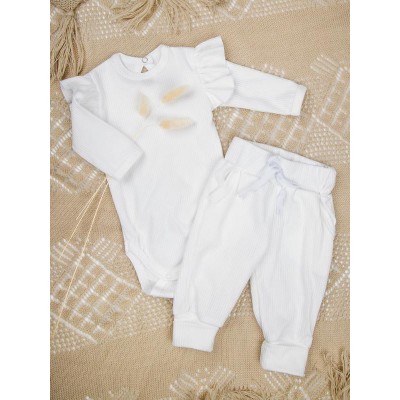 Боди с длинным рукавом и ползунки (штанишки) детские AMAROBABY Fashion, молочный