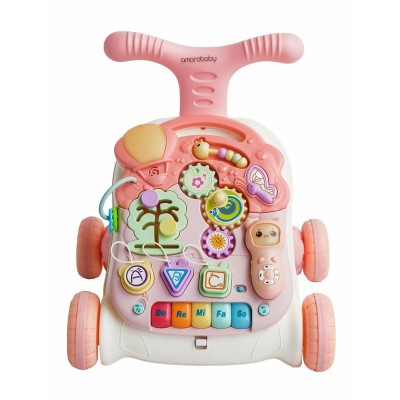 Каталка-ходунки Amarobaby Study Walker (3в1) музыкальный игровой центр со съемной игровой панелью и столиком, розовый