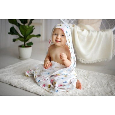 Простынка с уголком муслиновая (для купания) Amarobaby Bath time 120х70 Машинки