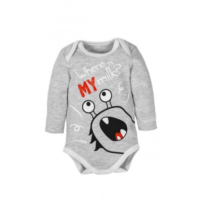 Боди детское с длинным рукавом Amarobaby( Monsters серая коллекция)